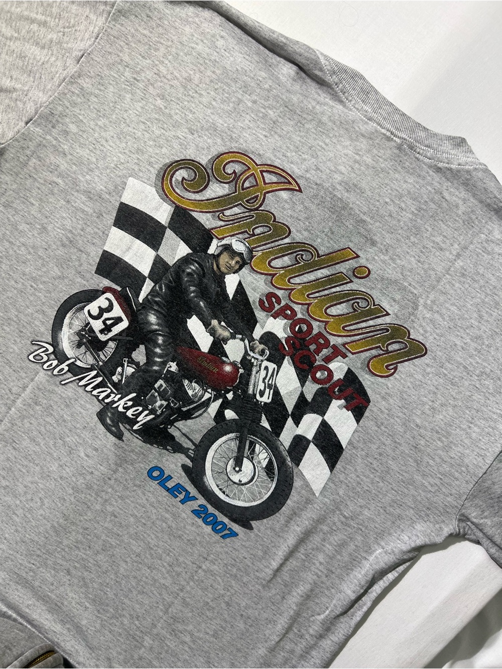 Vintage Indian Motorcycle Graphic Pocket Tee - Gray